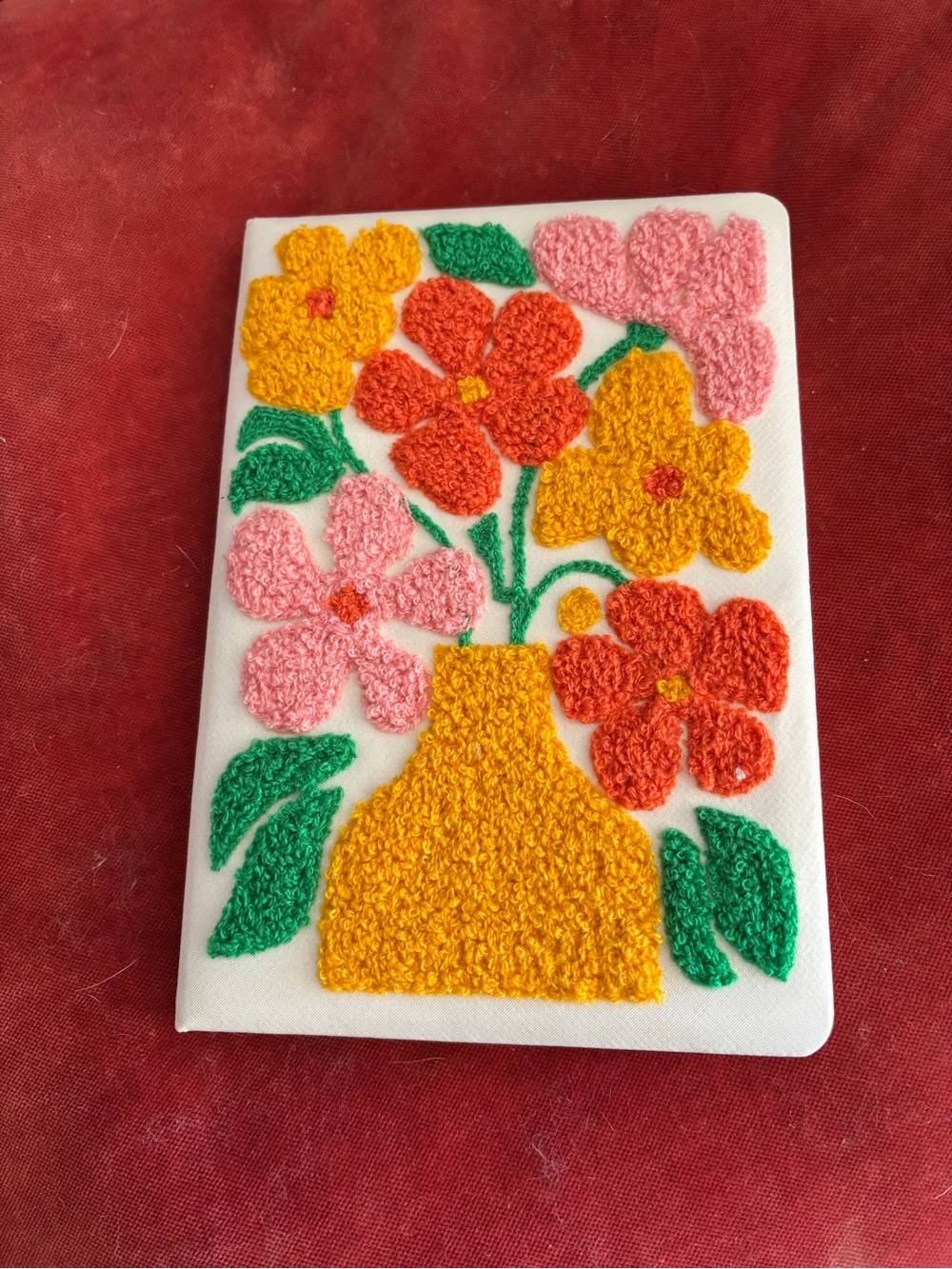 Embroidered Floral Canvas Notebook Yellow, Pink, Orange, Green